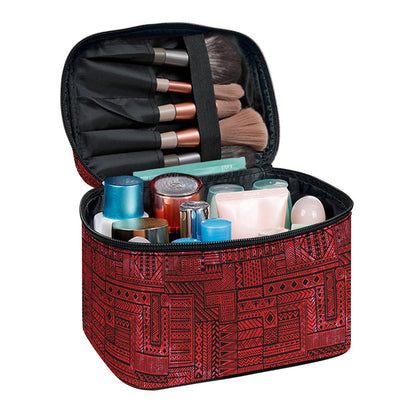 Red And Black African Ethnic Print Travel Makeup Bag