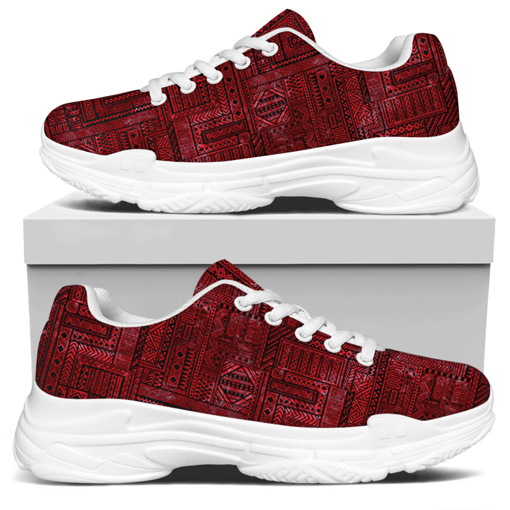 Red And Black African Ethnic Print White Chunky Shoes