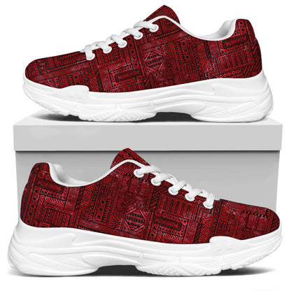 Red And Black African Ethnic Print White Chunky Shoes