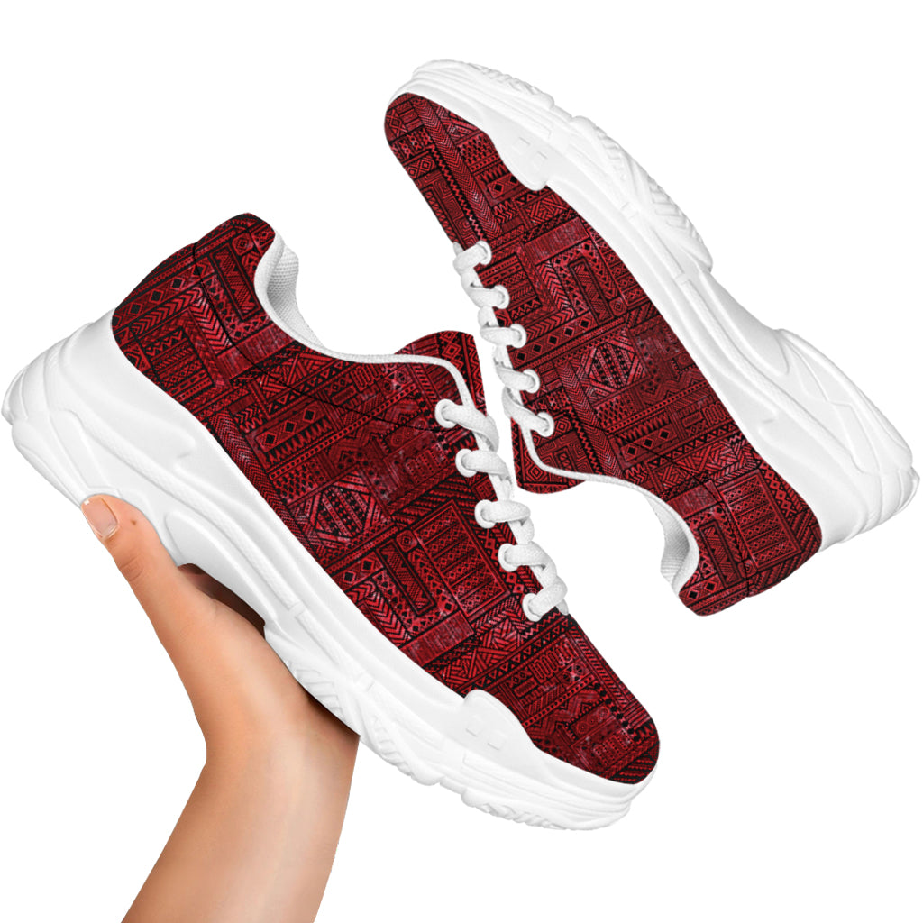 Red And Black African Ethnic Print White Chunky Shoes