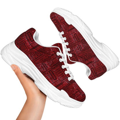 Red And Black African Ethnic Print White Chunky Shoes