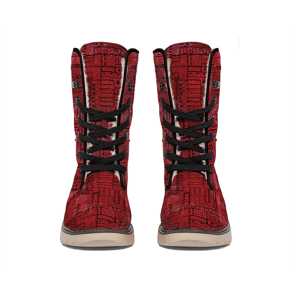 Red And Black African Ethnic Print Winter Boots