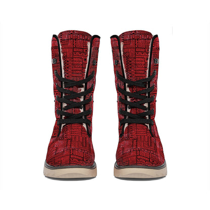 Red And Black African Ethnic Print Winter Boots