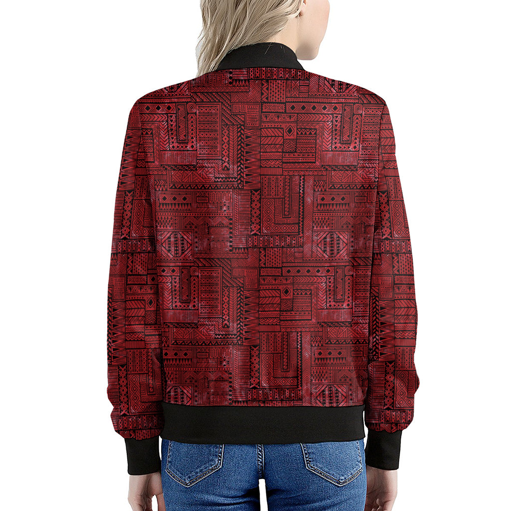 Red And Black African Ethnic Print Women's Bomber Jacket