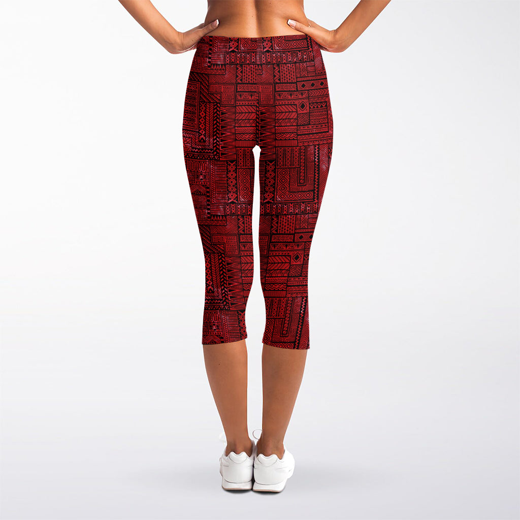 Red And Black African Ethnic Print Women's Capri Leggings