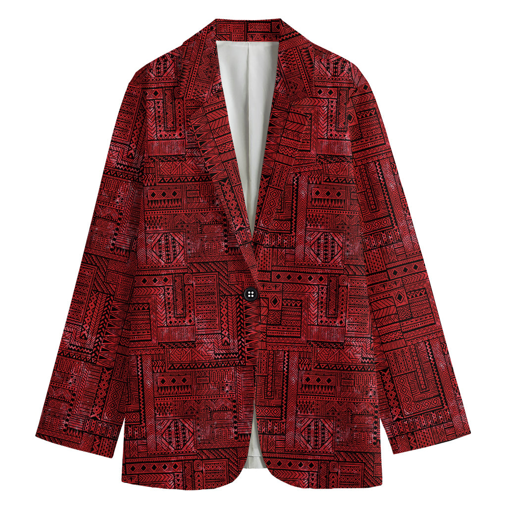 Red And Black African Ethnic Print Women's Cotton Blazer