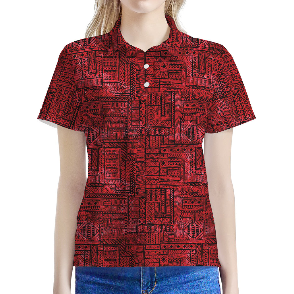 Red And Black African Ethnic Print Women's Polo Shirt
