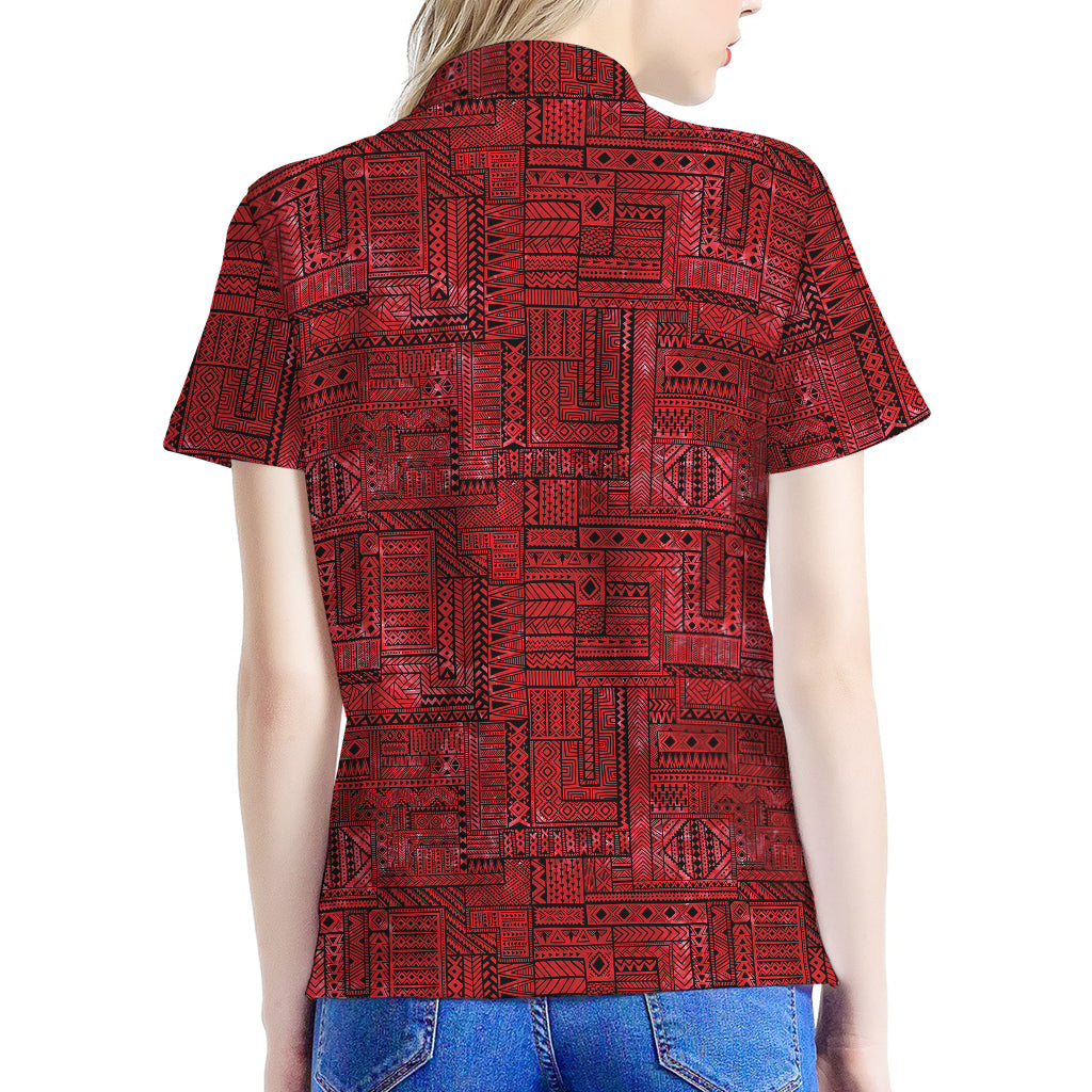 Red And Black African Ethnic Print Women's Polo Shirt