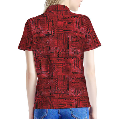 Red And Black African Ethnic Print Women's Polo Shirt