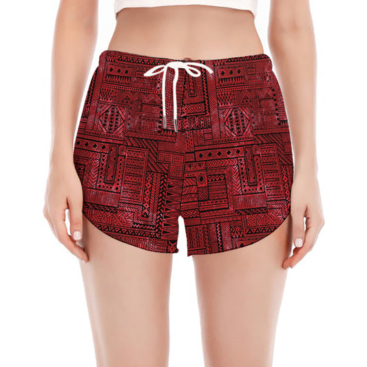 Red And Black African Ethnic Print Women's Split Running Shorts