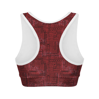 Red And Black African Ethnic Print Women's Sports Bra