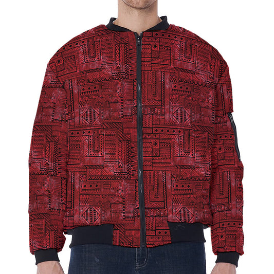 Red And Black African Ethnic Print Zip Sleeve Bomber Jacket