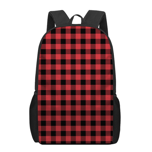 Red And Black Buffalo Check Print 17 Inch Backpack