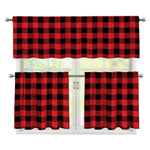 Red And Black Buffalo Check Print 3 Piece Kitchen Curtains