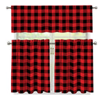 Red And Black Buffalo Check Print 3 Piece Kitchen Curtains