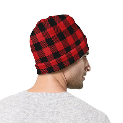 Red And Black Buffalo Check Print Beanie
