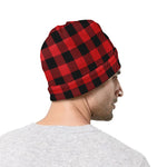 Red And Black Buffalo Check Print Beanie
