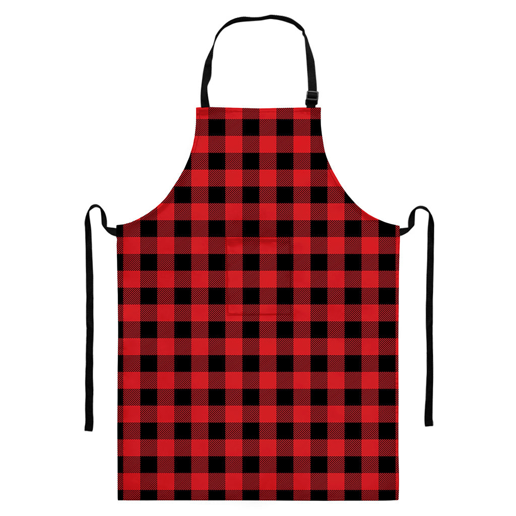 Red And Black Buffalo Check Print Bib Apron With Pocket