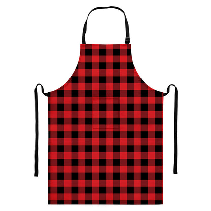 Red And Black Buffalo Check Print Bib Apron With Pocket