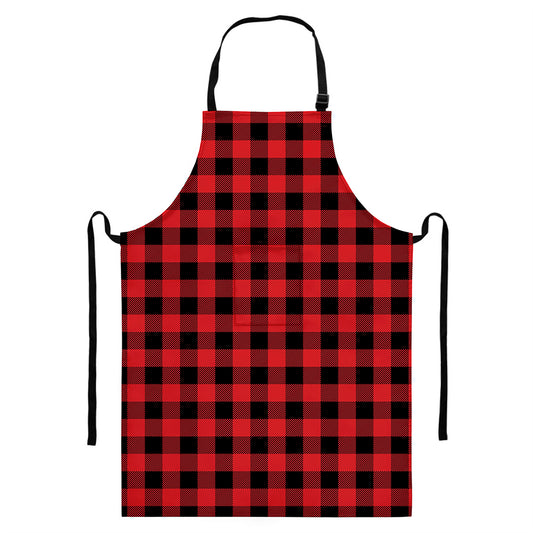 Red And Black Buffalo Check Print Bib Apron With Pocket