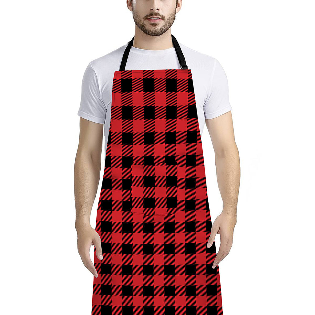 Red And Black Buffalo Check Print Bib Apron With Pocket
