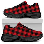 Red And Black Buffalo Check Print Black Chunky Shoes