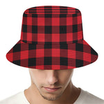 Red And Black Buffalo Check Print Bucket Hat