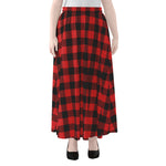 Red And Black Buffalo Check Print Chiffon Maxi Skirt