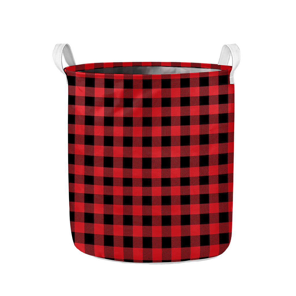 Red And Black Buffalo Check Print Collapsible Laundry Basket