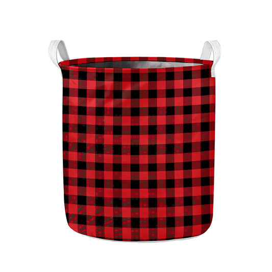Red And Black Buffalo Check Print Collapsible Laundry Basket