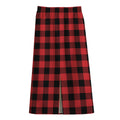 Red And Black Buffalo Check Print Cotton Front Slit Maxi Skirt