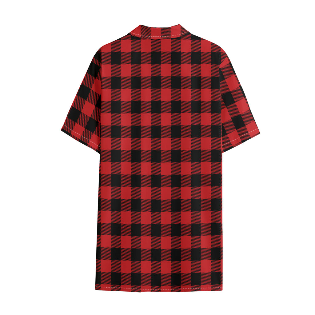 Red And Black Buffalo Check Print Cotton Hawaiian Shirt