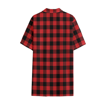 Red And Black Buffalo Check Print Cotton Hawaiian Shirt