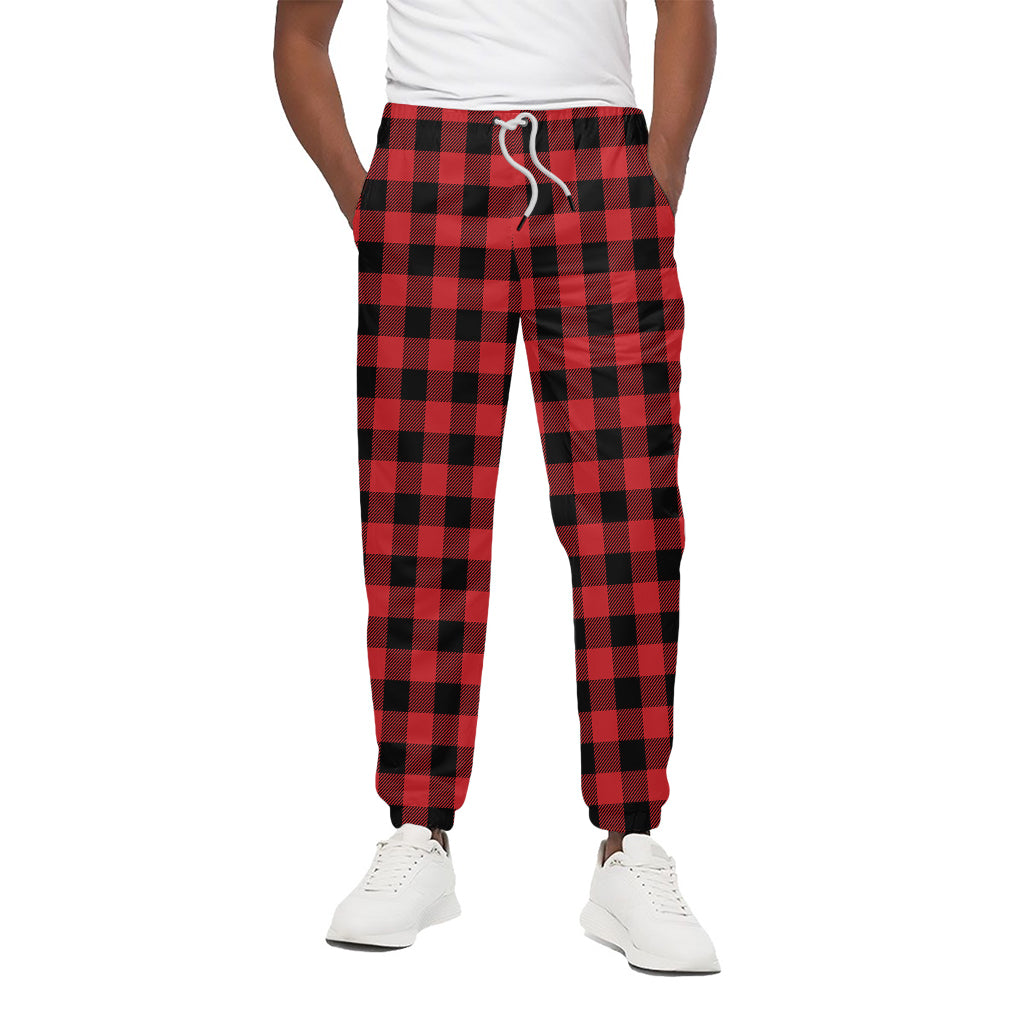 Red And Black Buffalo Check Print Cotton Pants