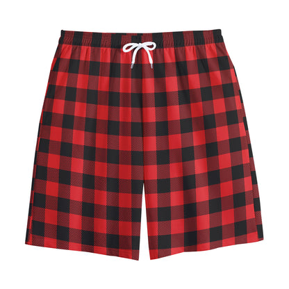 Red And Black Buffalo Check Print Cotton Shorts