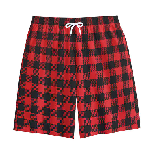 Red And Black Buffalo Check Print Cotton Shorts