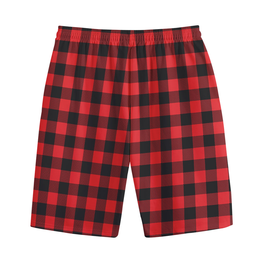 Red And Black Buffalo Check Print Cotton Shorts