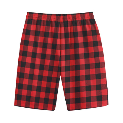 Red And Black Buffalo Check Print Cotton Shorts