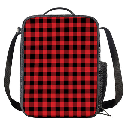 Red And Black Buffalo Check Print Crossbody Lunch Bag