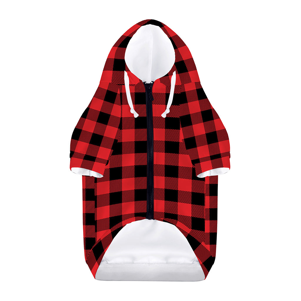 Red And Black Buffalo Check Print Dog Zip Up Hoodie