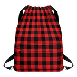 Red And Black Buffalo Check Print Drawstring Backpack