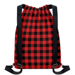 Red And Black Buffalo Check Print Drawstring Backpack