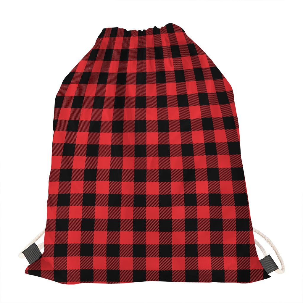 Red And Black Buffalo Check Print Drawstring Bag