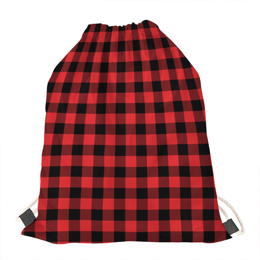 Red And Black Buffalo Check Print Drawstring Bag