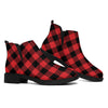 Red And Black Buffalo Check Print Flat Ankle Boots