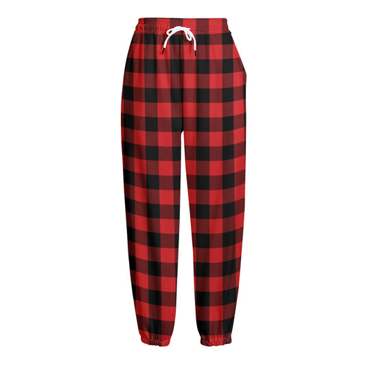 Red And Black Buffalo Check Print Fleece Lined Knit Pants