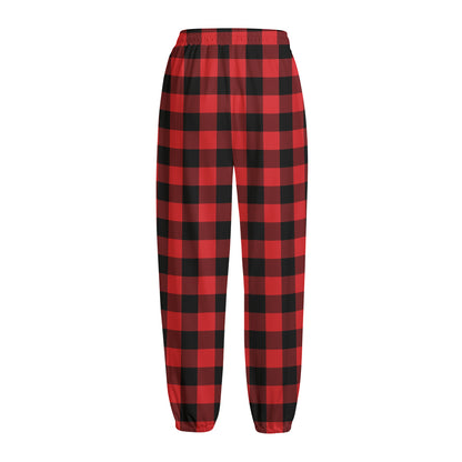 Red And Black Buffalo Check Print Fleece Lined Knit Pants