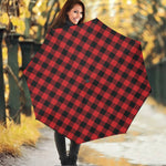 Red And Black Buffalo Check Print Foldable Umbrella