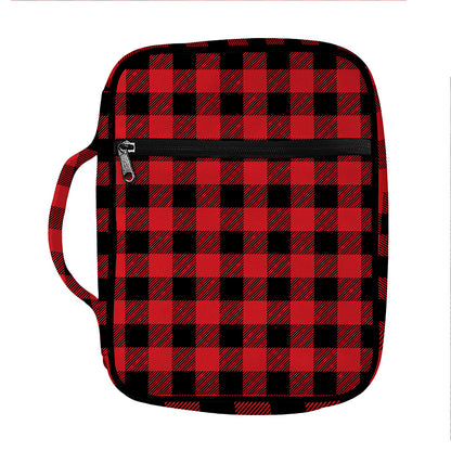 Red And Black Buffalo Check Print Front Pocket Bible Bag