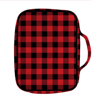 Red And Black Buffalo Check Print Front Pocket Bible Bag